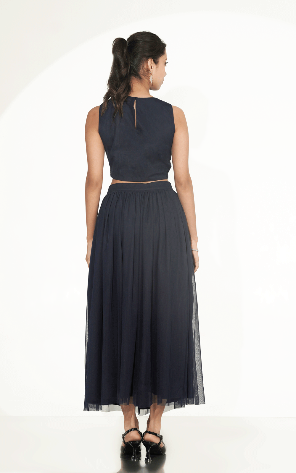 Velora- navy blue skirt top set