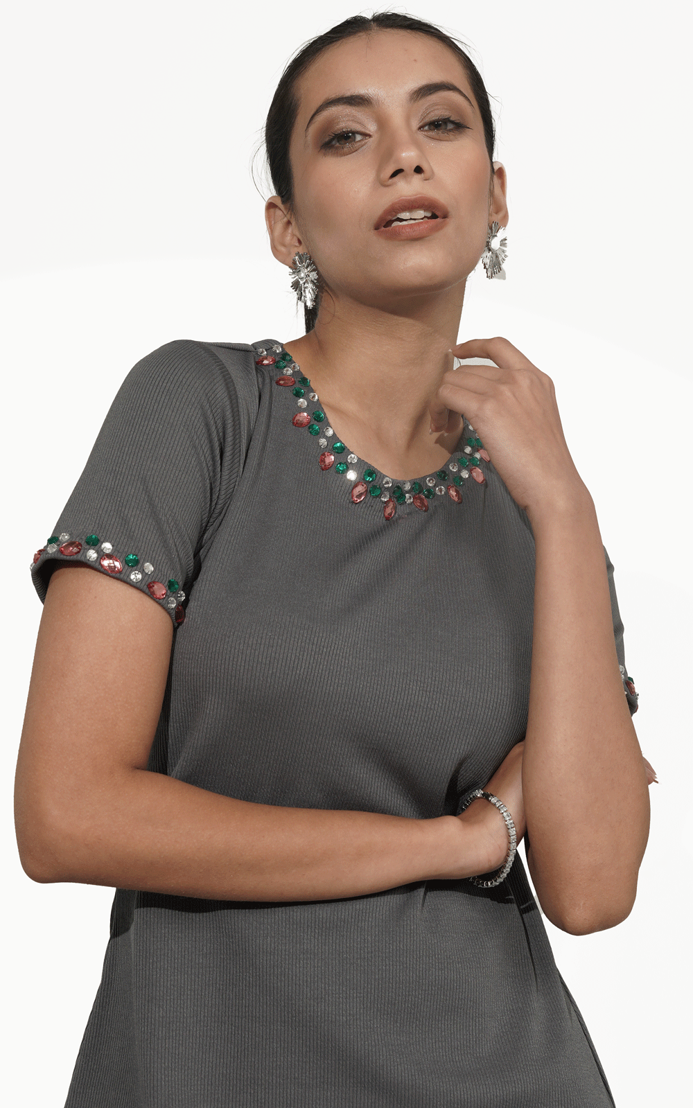 Opal Embellished Rib Dress