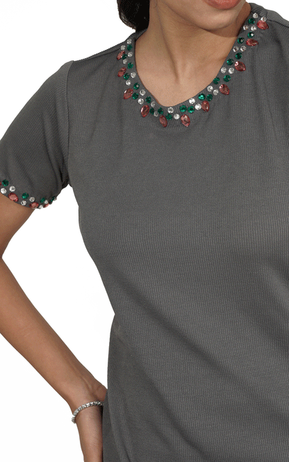 Opal Embellished Rib Dress