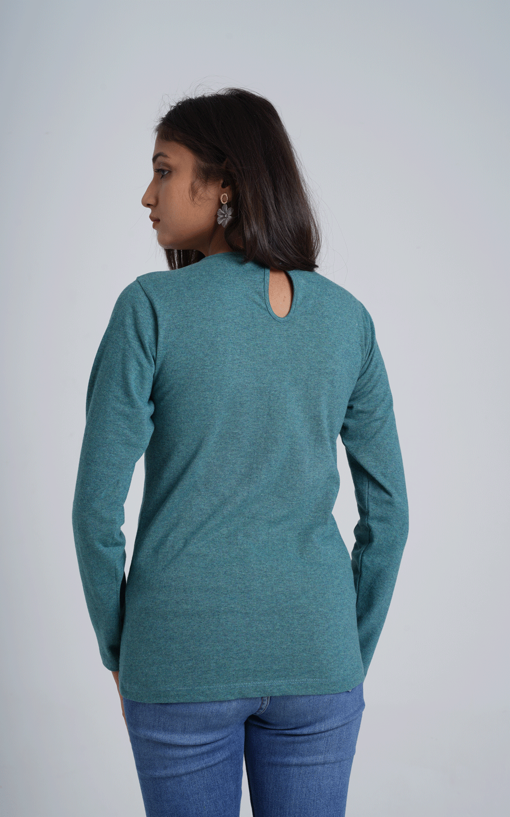 Green jersey sequins embroidered winter top