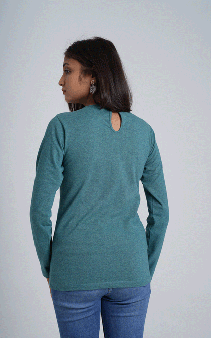 Green jersey sequins embroidered winter top