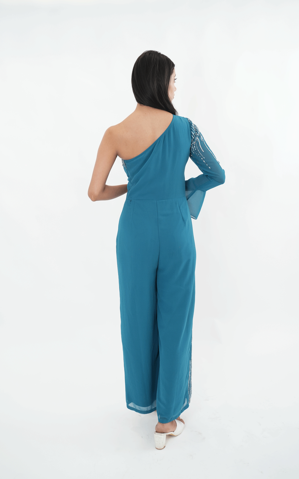 One shoulder embellished jumpsuit