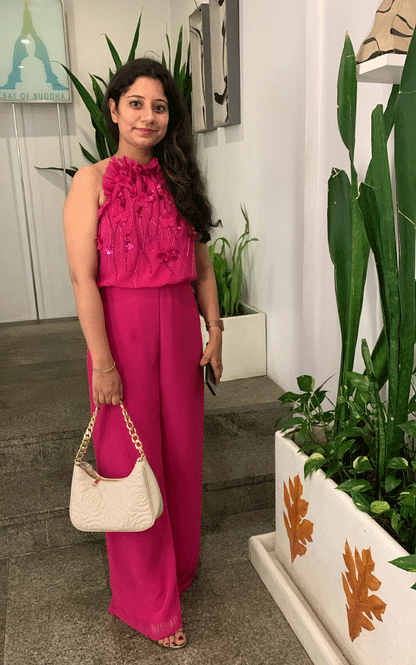 Hot pink embroidered jumpsuit