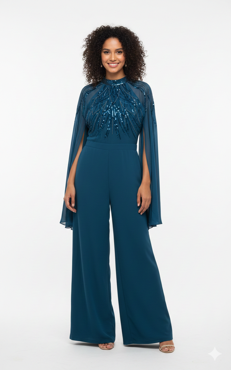 Teal  embroidered party jumpsuit