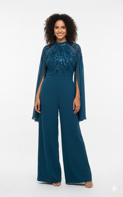 Teal  embroidered party jumpsuit