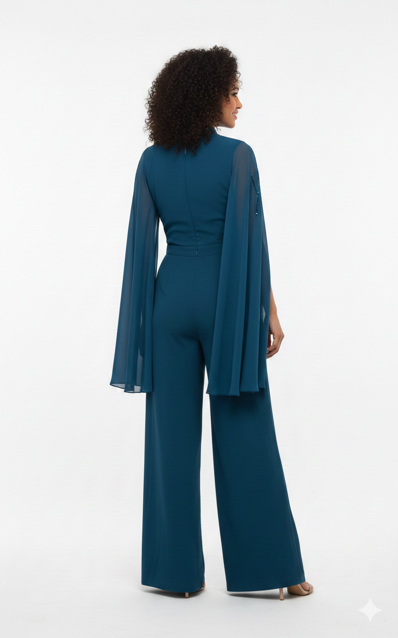 Teal  embroidered party jumpsuit