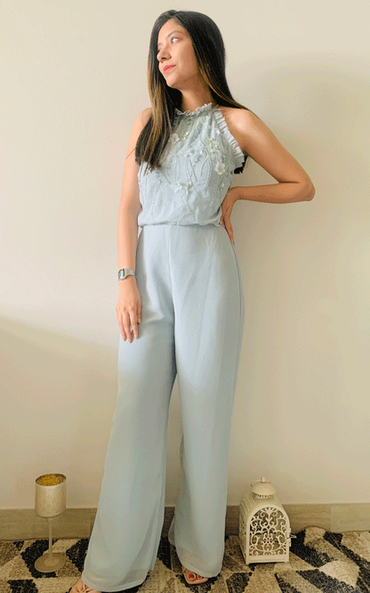 Floral applique embroidered jumpsuit