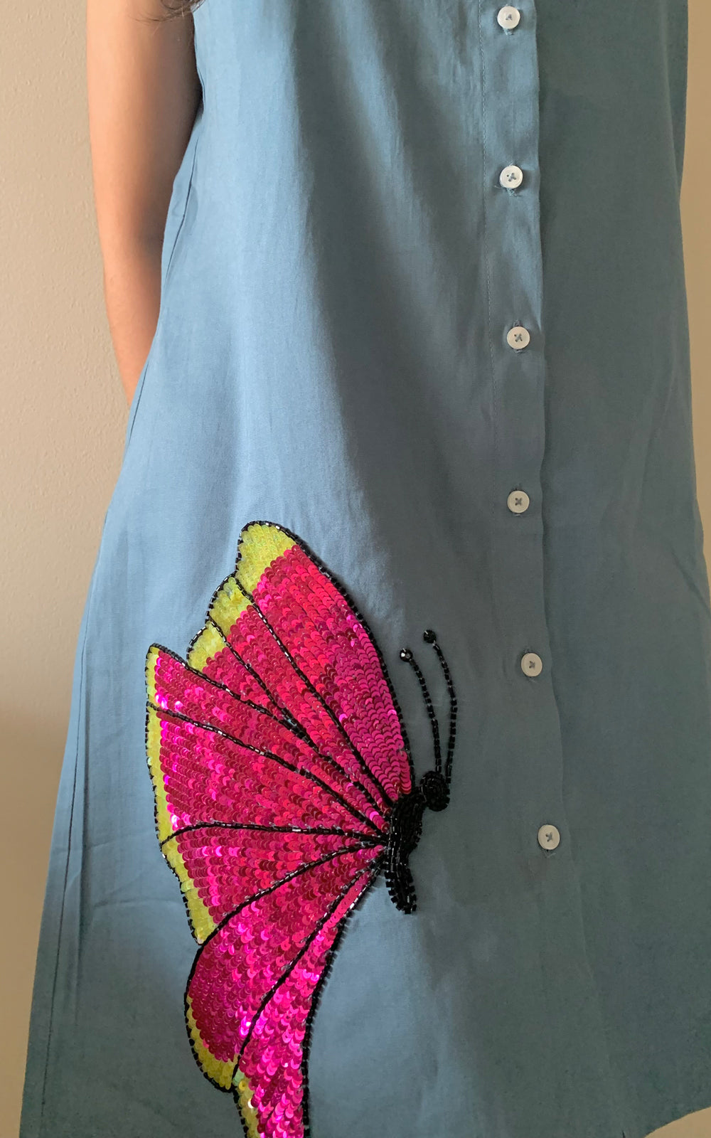 Cotton Butterfly embroidered  shirt dress