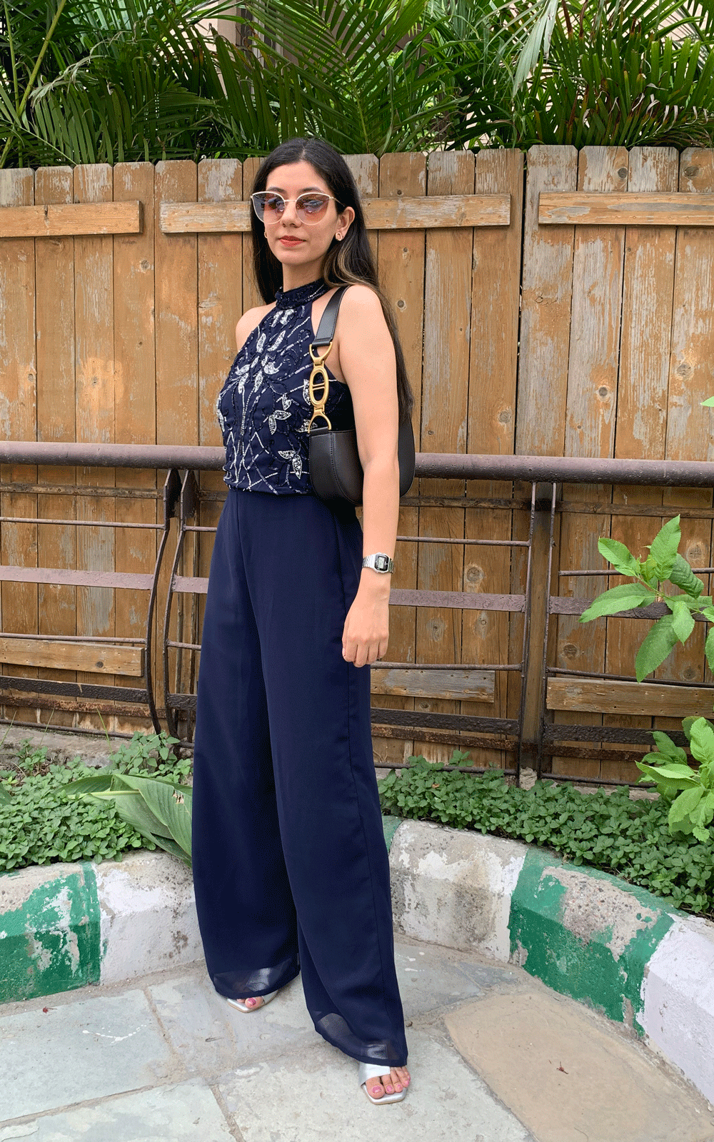 Navy blue embellished jumpsuit