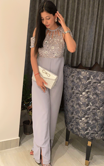 Embellished party wear keyhole jumpsuit