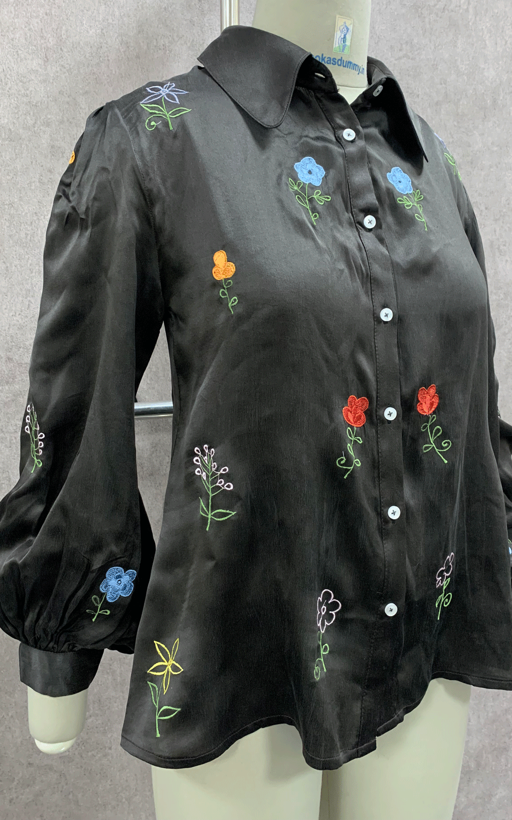 Satin thread embroidered  blousen sleeve shirt