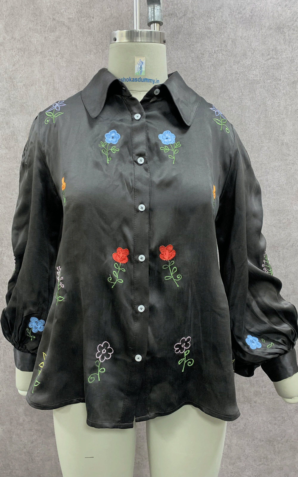 Satin thread embroidered  blousen sleeve shirt