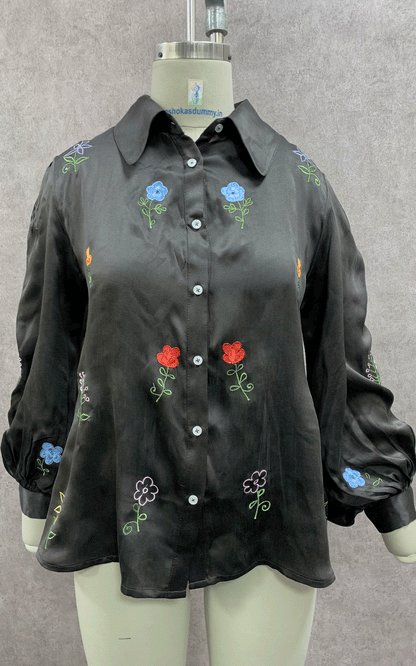 Satin thread embroidered  blousen sleeve shirt