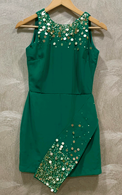 Bottle green embellished dress