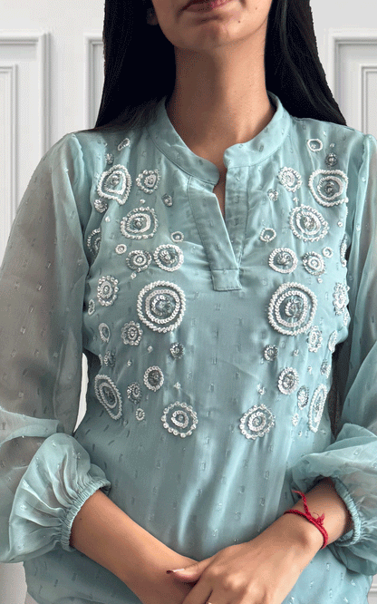 Green chiffon embroidered top