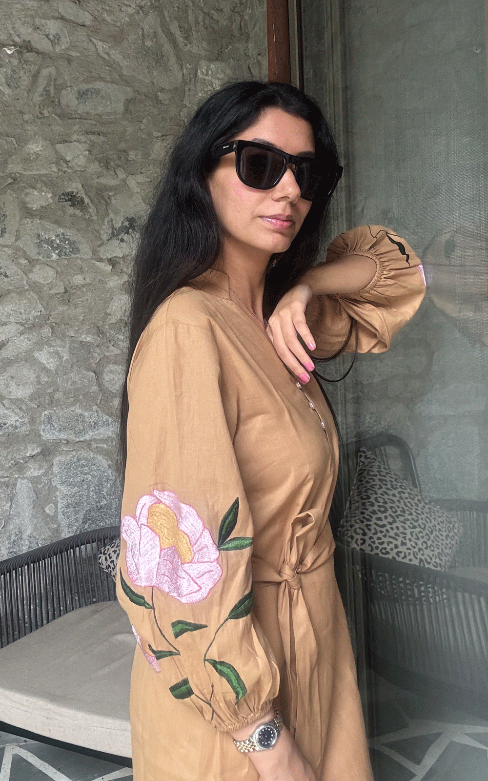 Brown  bloomy cotton  dress.