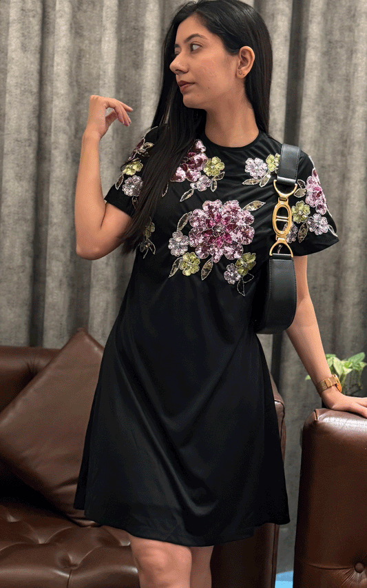 Multi floral hand embroidered dress