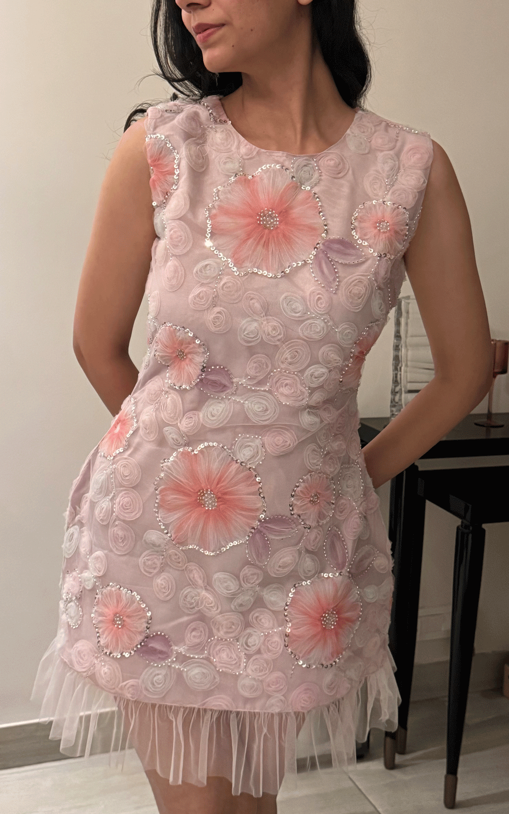 Rose floral embroidered party dress