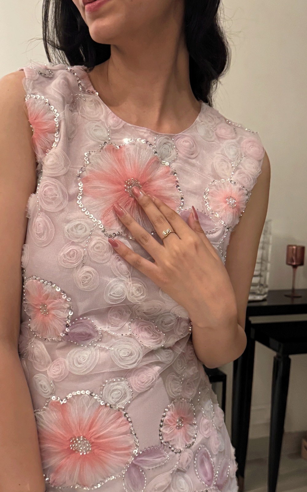 Rose floral embroidered party dress