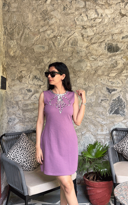 Bowtique Sparkle- mauve ribbed dress