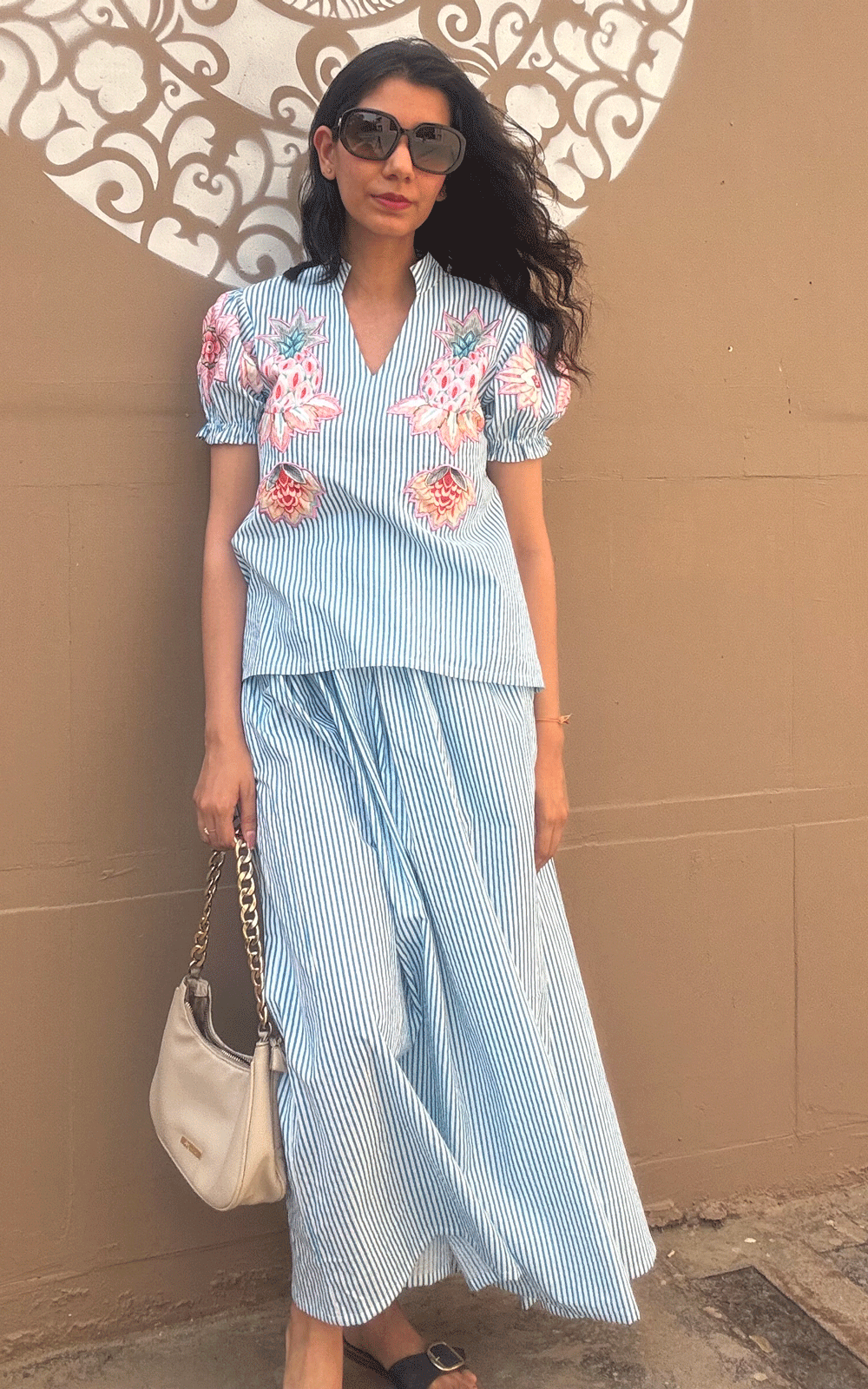 Cotton - patch embroidered top and skirt co-ord set
