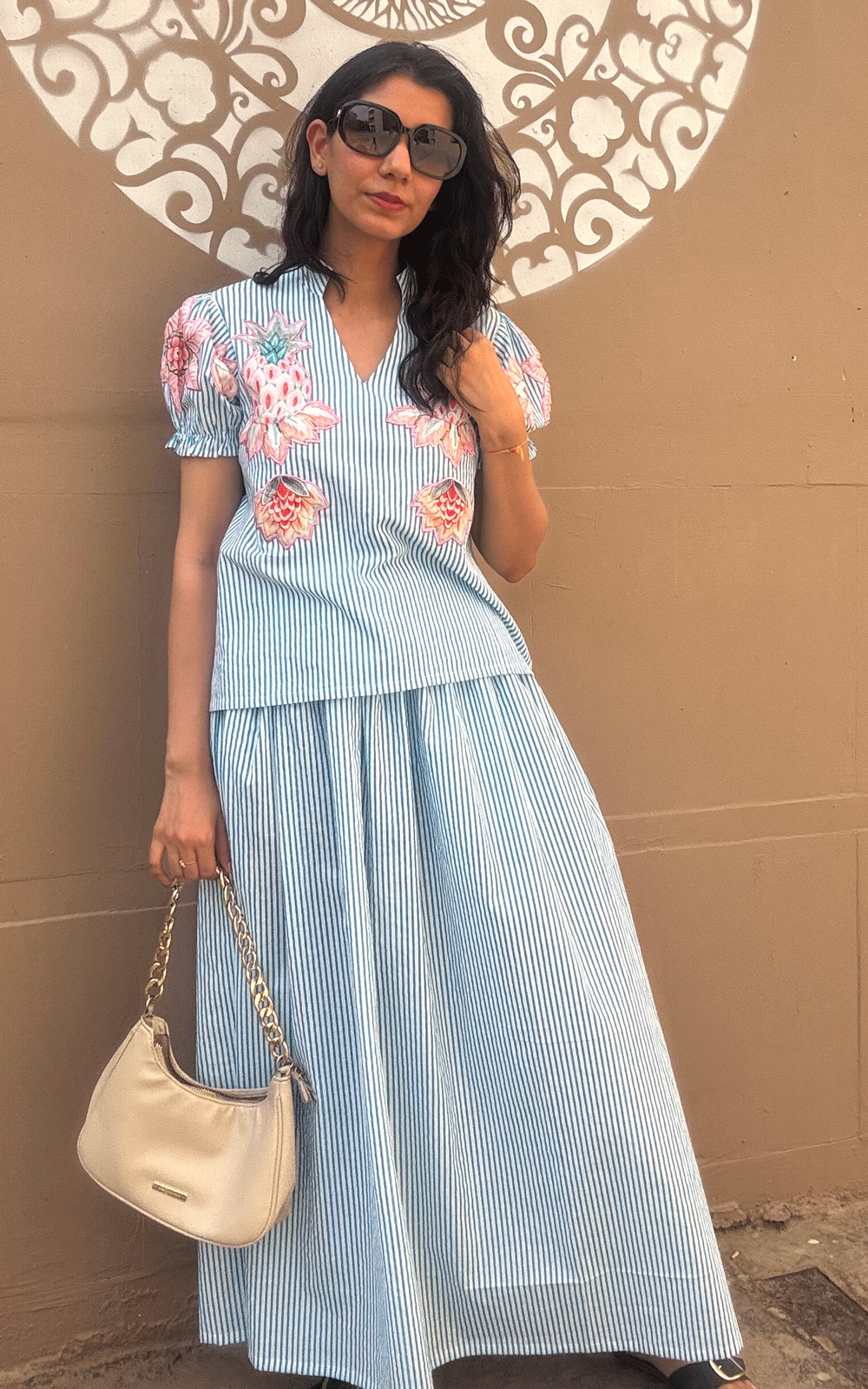 Cotton - patch embroidered top and skirt co-ord set