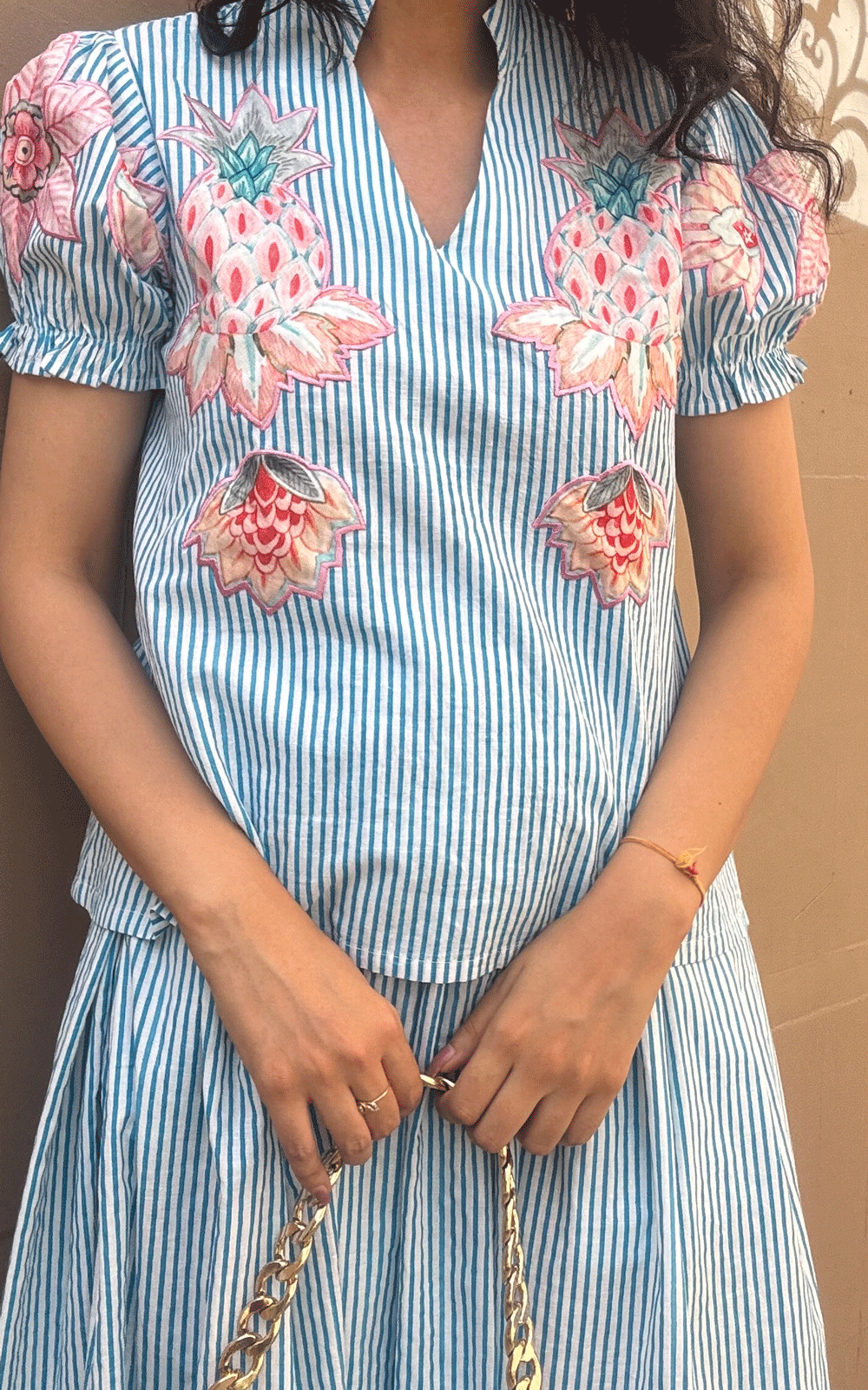 Cotton - patch embroidered top and skirt co-ord set