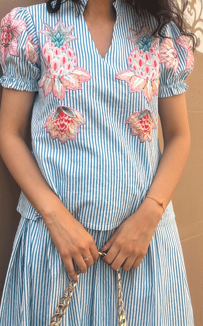 Cotton - patch embroidered top and skirt co-ord set