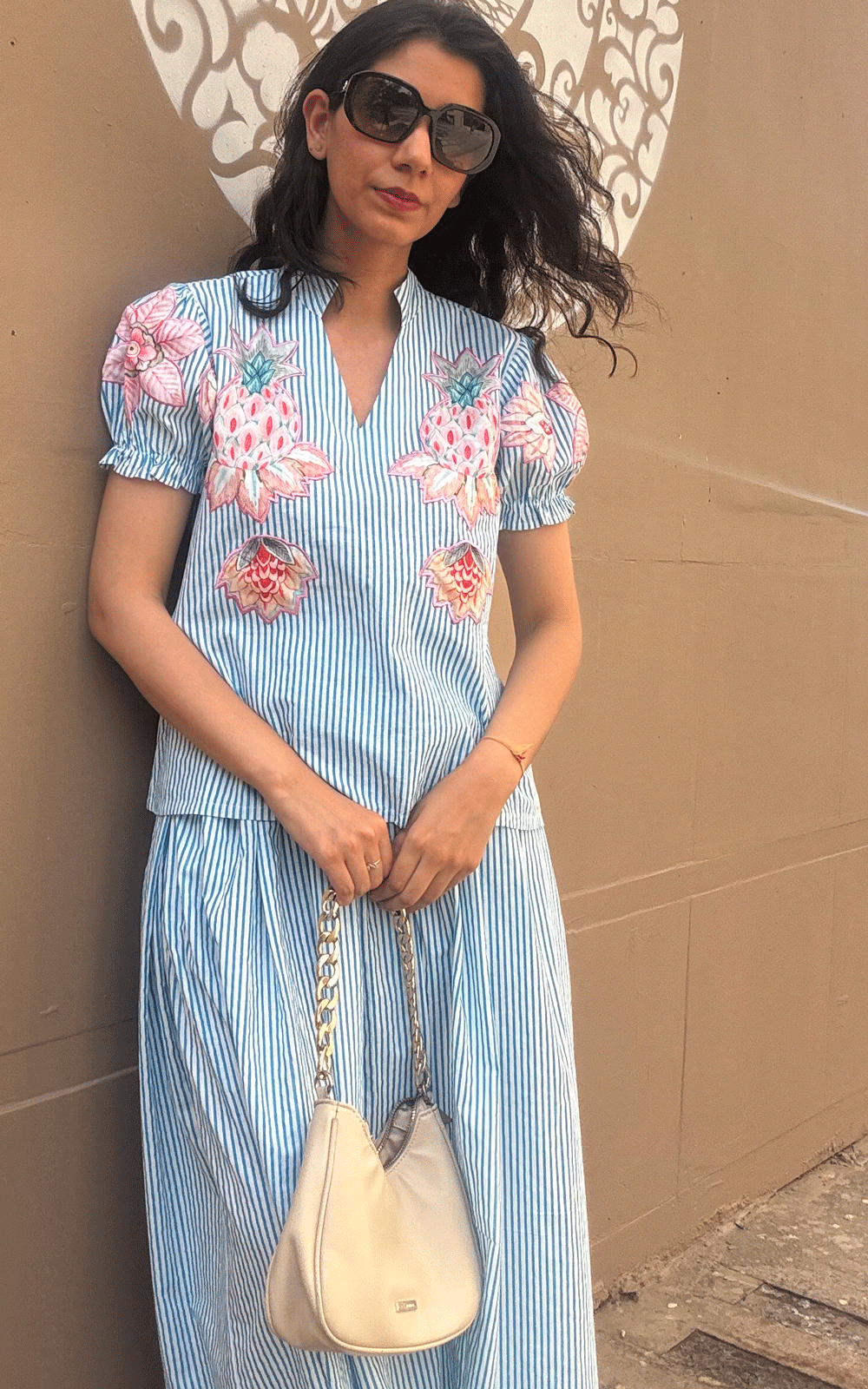 Cotton - patch embroidered top and skirt co-ord set