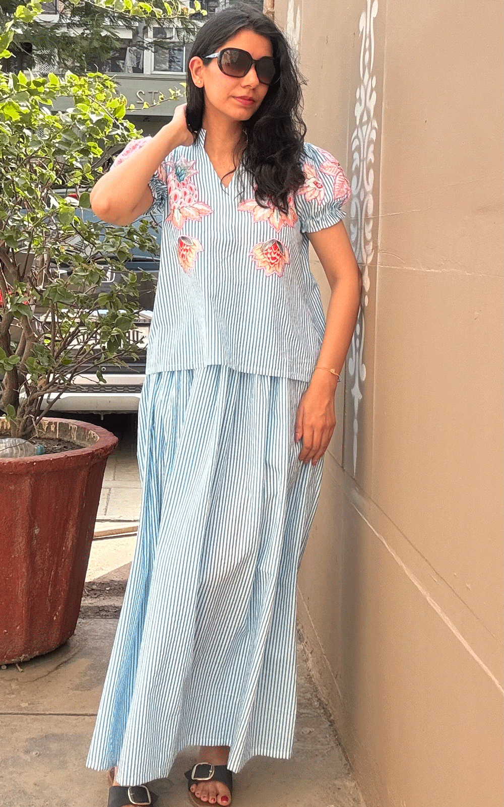 Cotton - patch embroidered top and skirt co-ord set