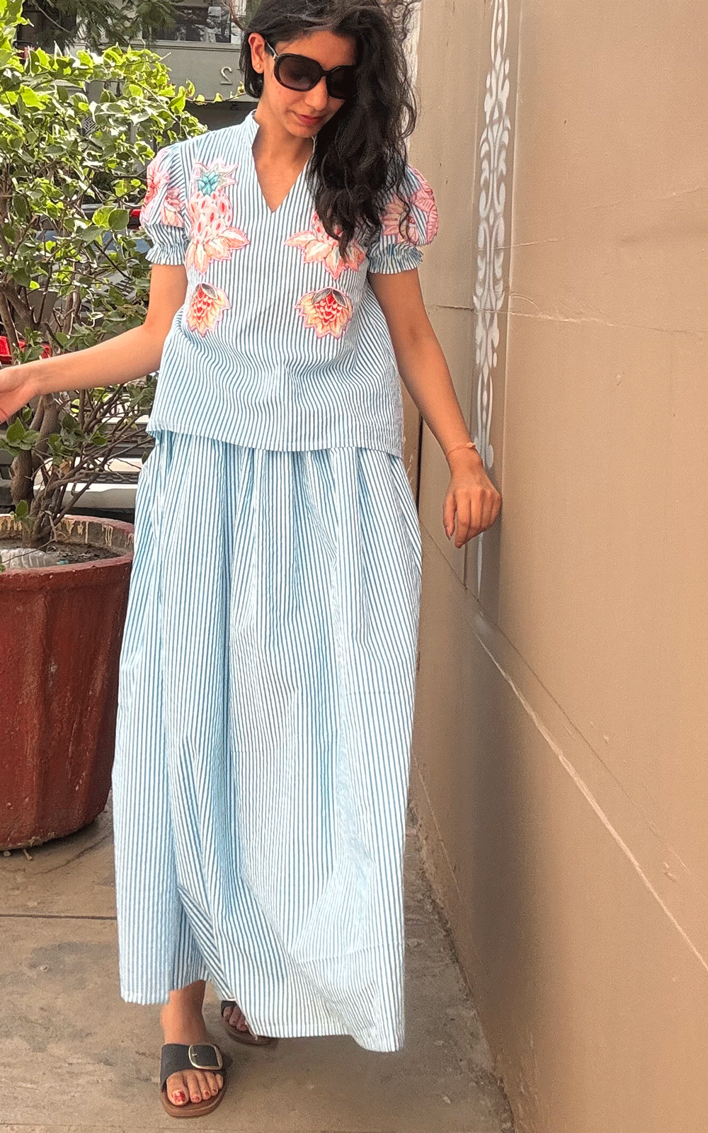 Cotton - patch embroidered top and skirt co-ord set