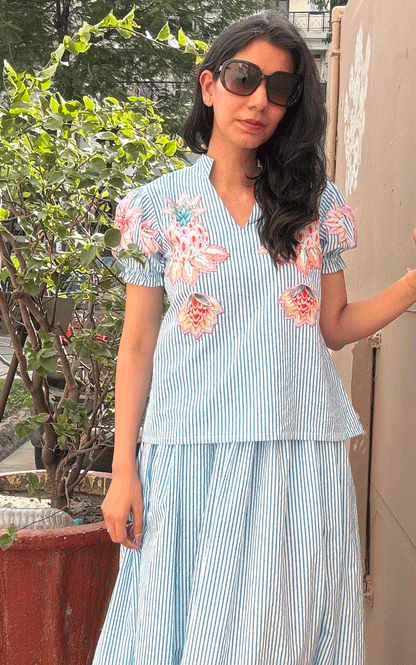 Cotton - patch embroidered top and skirt co-ord set