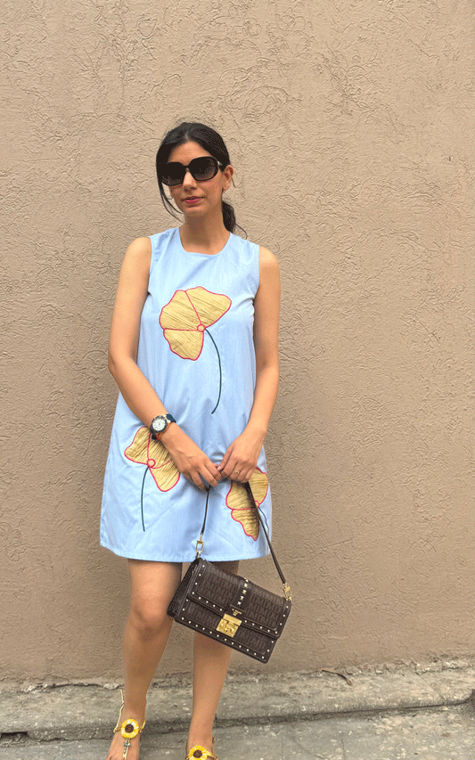 Cotton denim embroidered dress