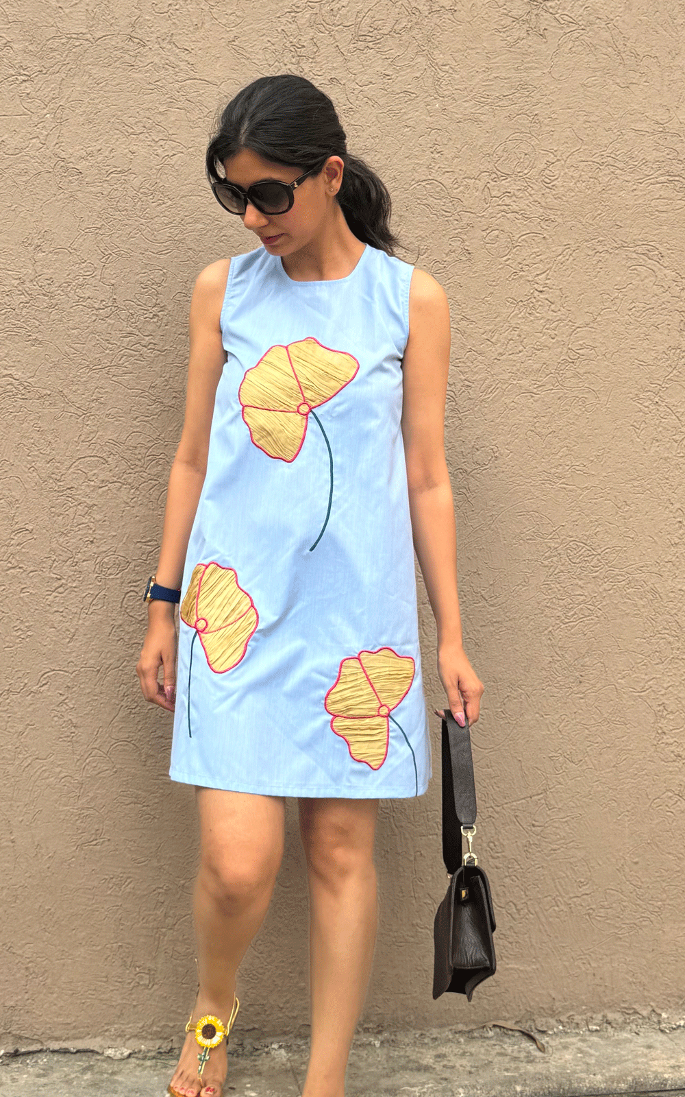 Cotton denim embroidered dress