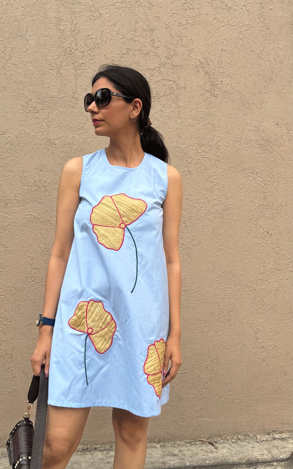 Cotton denim embroidered dress