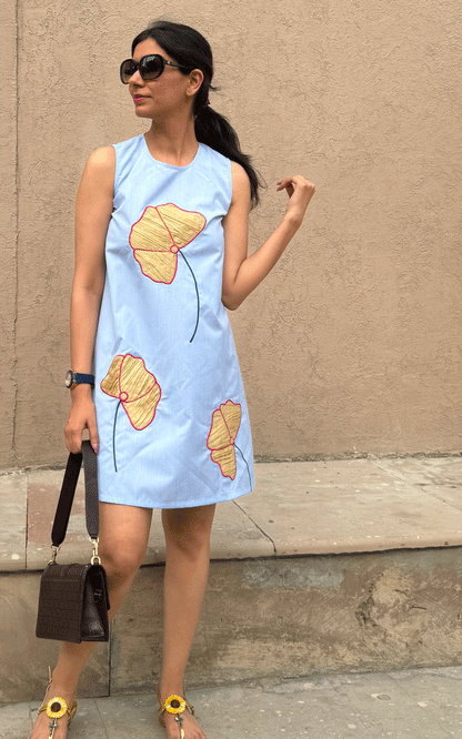 Cotton denim embroidered dress
