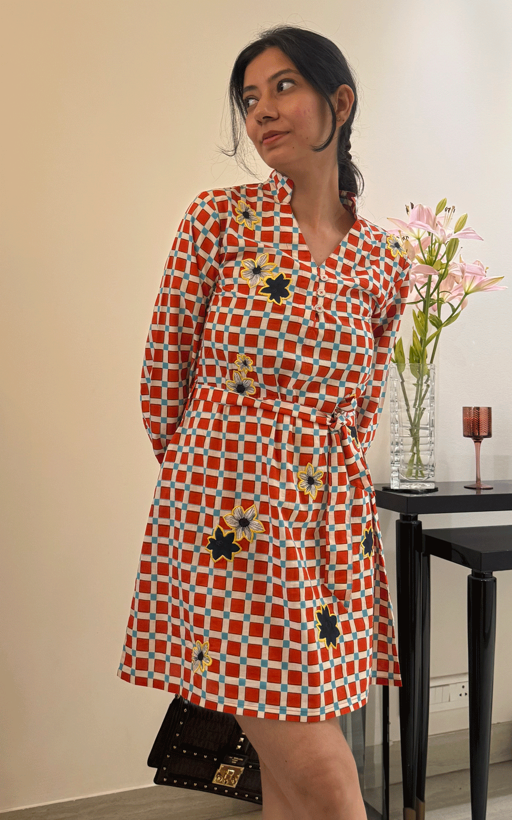 Berry Blossom check dress