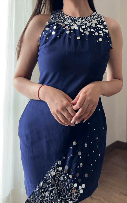 Navy blue embellished party dress