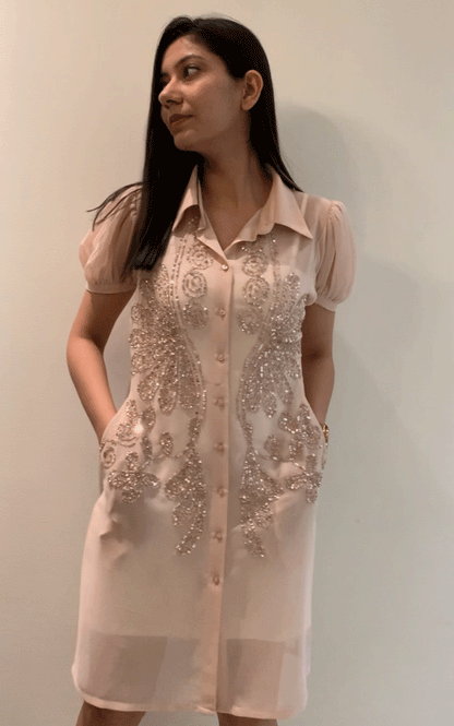 Embroidered party shirt dress