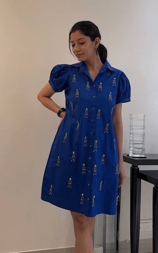 Bedazzled- cotton crystal  stones embellished shirt dress