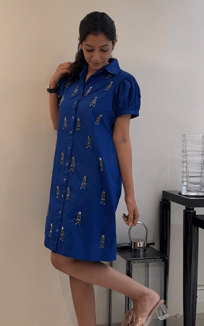 Bedazzled- cotton crystal  stones embellished shirt dress