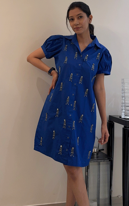 Bedazzled- cotton crystal  stones embellished shirt dress