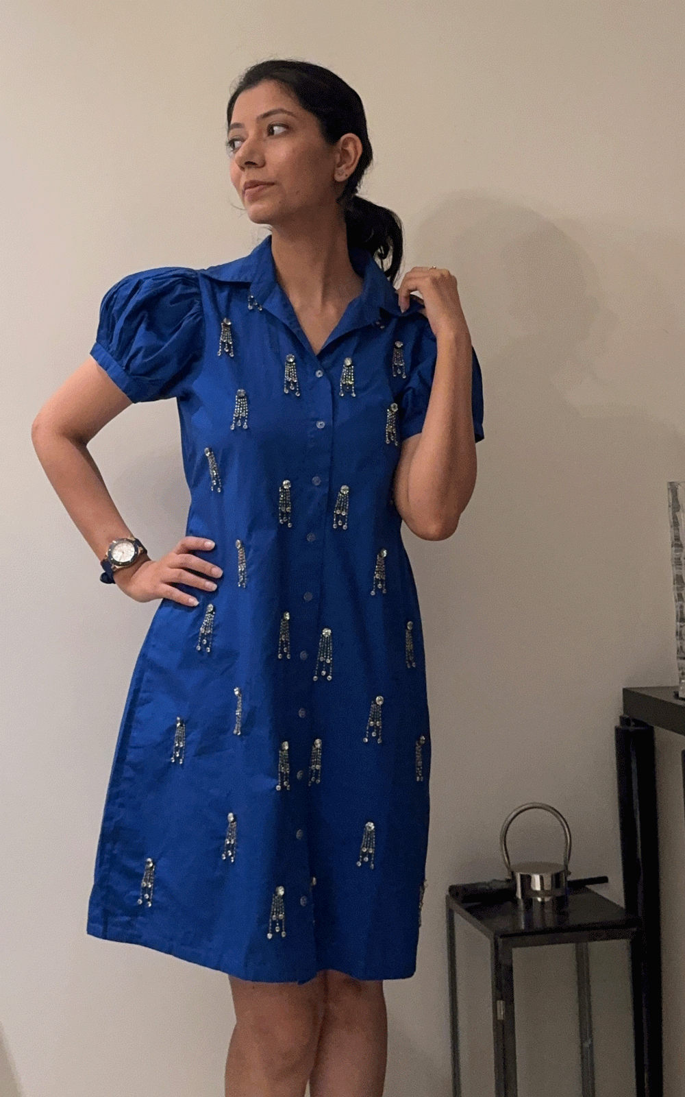 Bedazzled- cotton crystal  stones embellished shirt dress