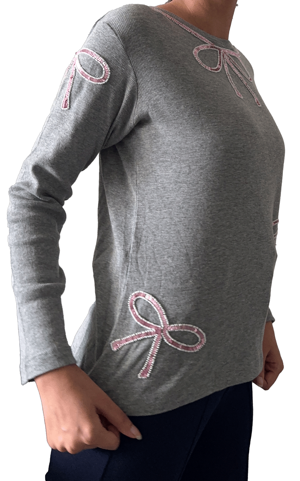 Grey light weight ribbed beaded  winter top