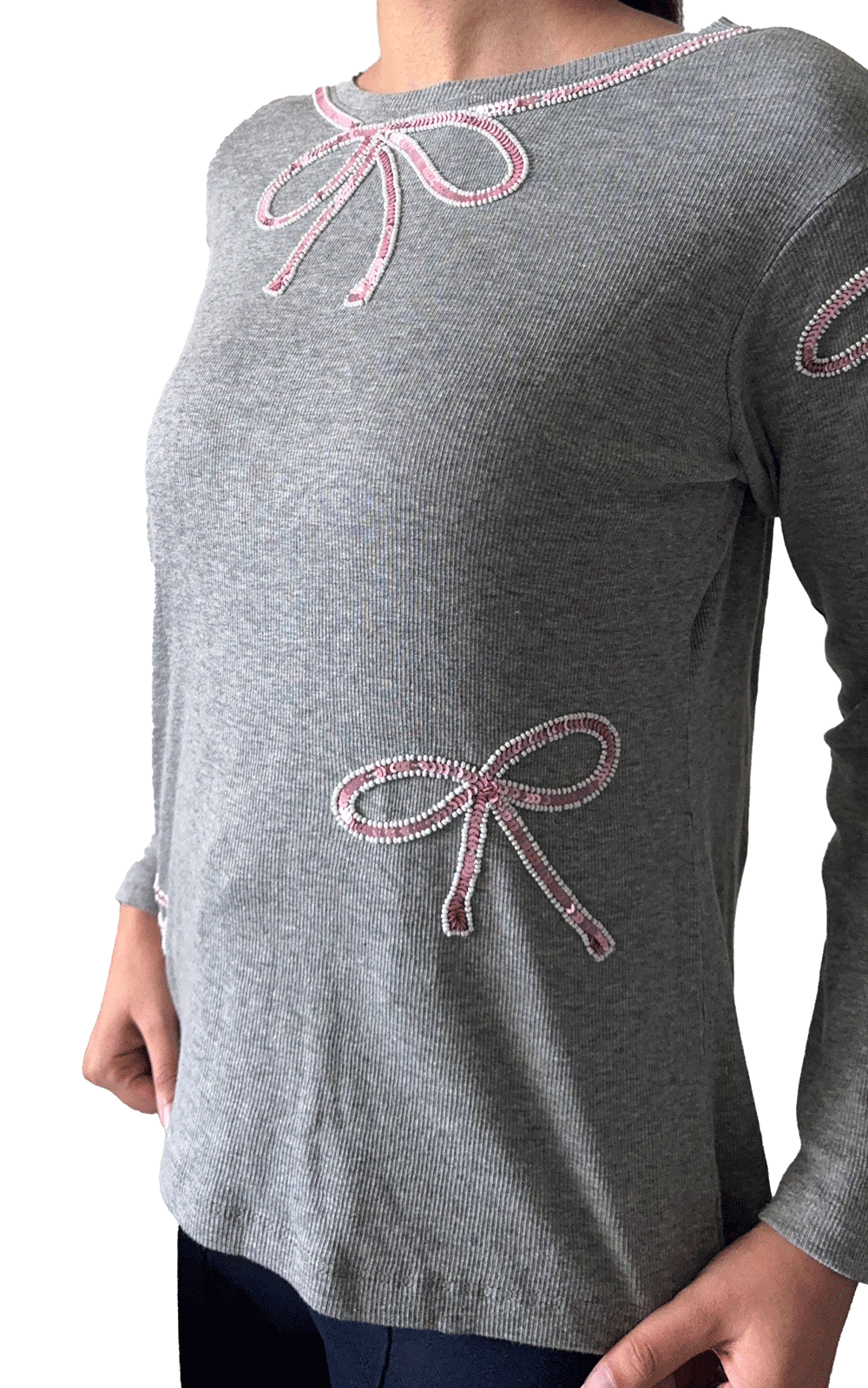 Grey light weight ribbed beaded  winter top
