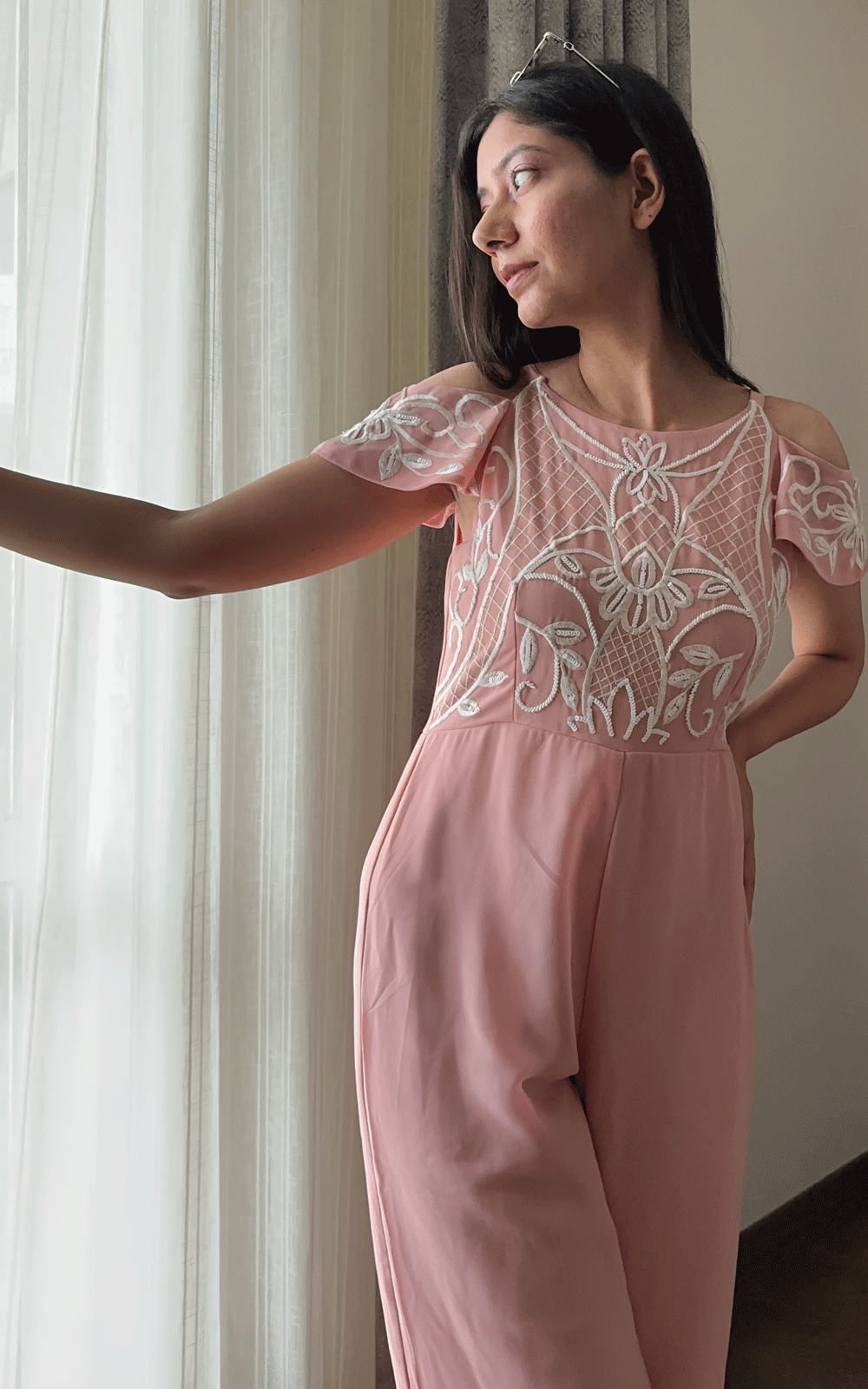 Peach embroidered Jumpsuit