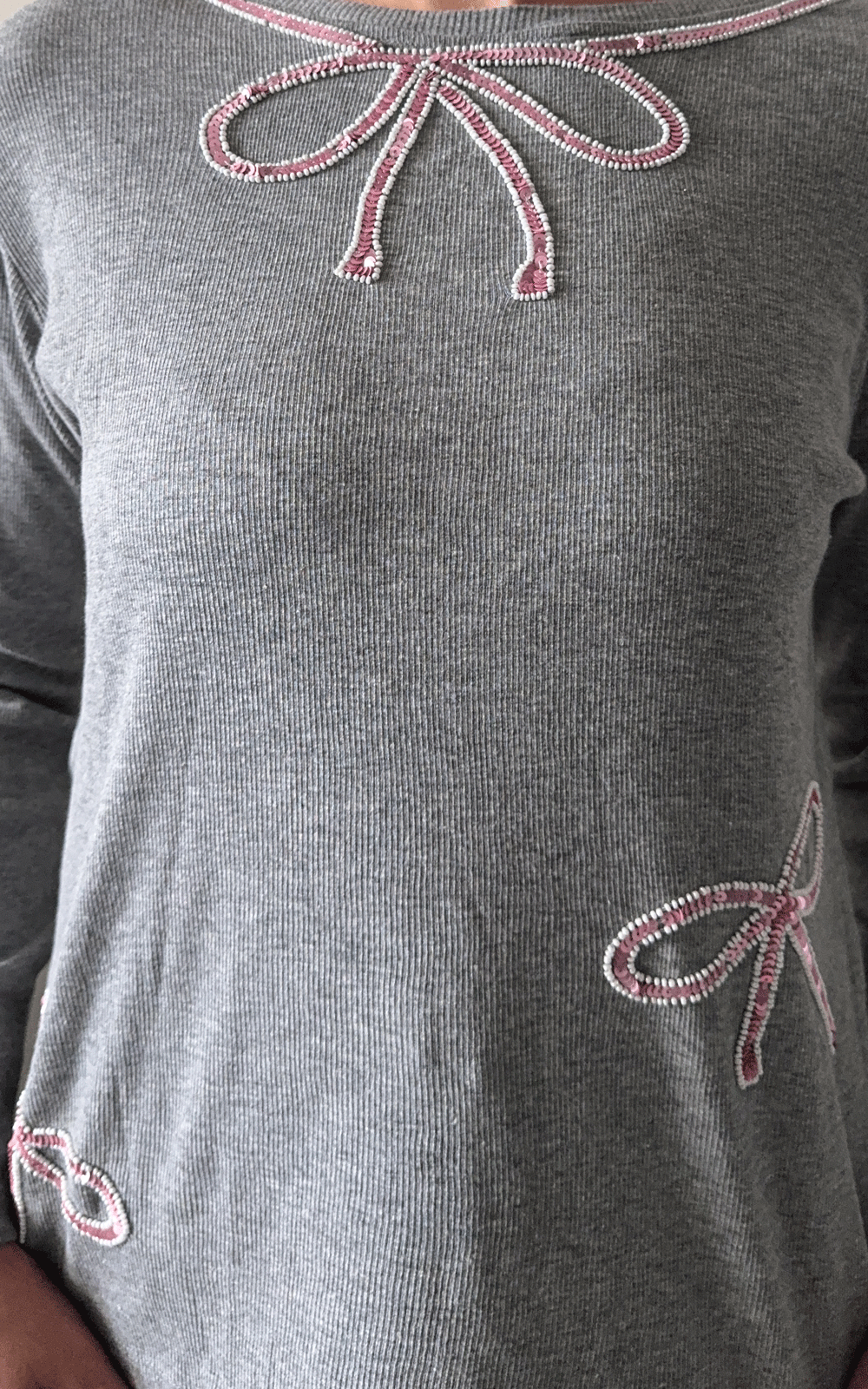 Grey light weight ribbed beaded  winter top