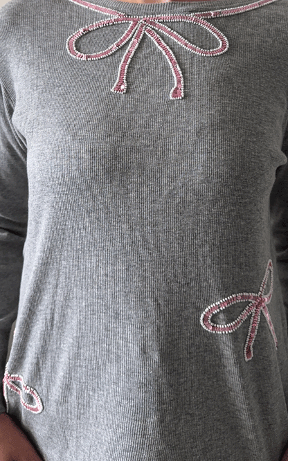Grey light weight ribbed beaded  winter top
