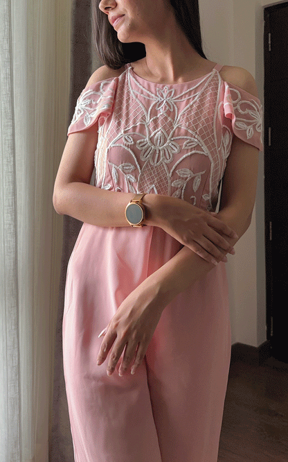 Peach embroidered Jumpsuit