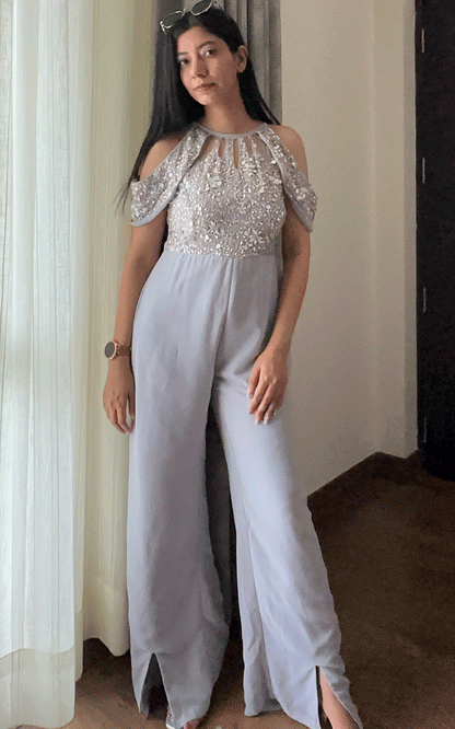 Embellished party wear keyhole jumpsuit